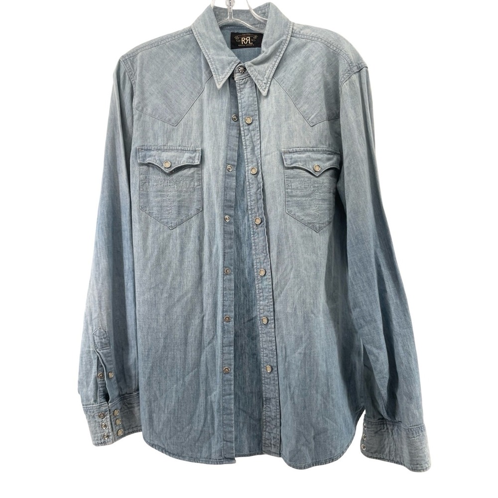 Double RL Men's Shirt Western Light Wash Blue Cotton M